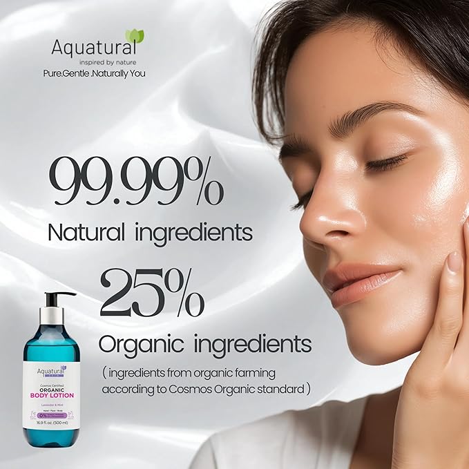 Organic Body Lotion for Women & Men, Cosmos Certified Daily Lotion, Sensitive Skin Lotion, Deep Hydration for Dry, Rough & Sensitive Skin Types, Lightweight, Lavender, Mint 16.9 Fl Oz