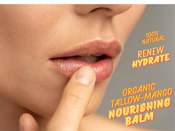 Organic Lip Balm. Grass-Fed Beef Tallow, Mango Butter with Raw MGO 263+ Manuka Honey. Hydrating lip butter infused with Rose Oil for Soft Lips. 0.5 oz. Provides Deep Hydration.