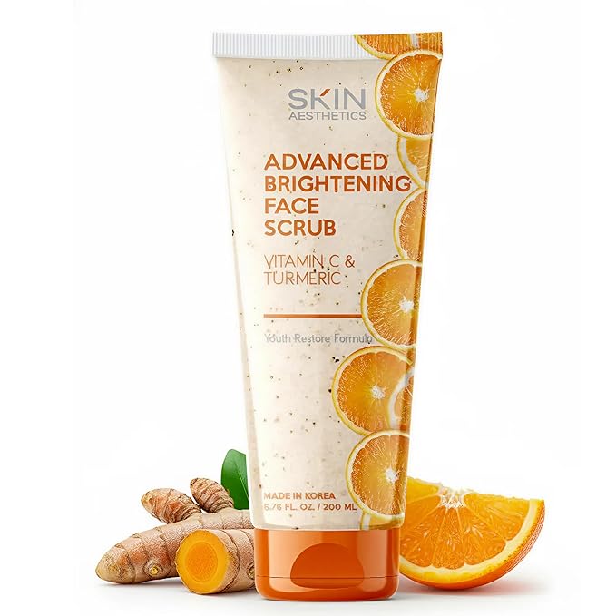 Skin Aesthetics Vitamin C & Turmeric Face Scrub – Gentle Exfoliator For Dark Spots, Uneven Tone & Glowing Skin – Dermatologist Tested, Anti-Aging, Korean Skin Care – Clean Beauty, Vegan – 6.76 Fl Oz