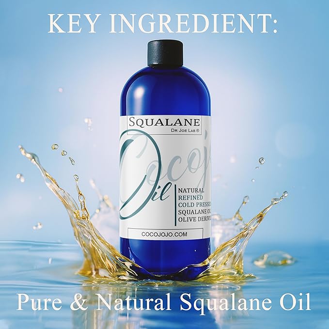 Dr Joe Lab Squalane Oil Pure Plant Derived Refined Cold Pressed Squalene From Olives Vegan Undiluted Bulk Carrier Oil for Face Skin Hair Body Cosmetics Natural Cleanser Moisturizer (16 oz)