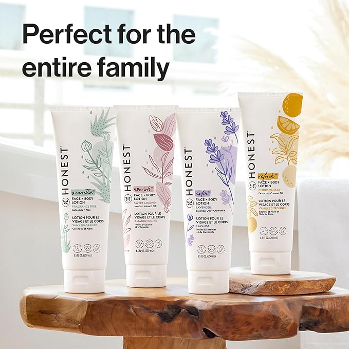 The Honest Company Hydrating Face Body Lotion, Fast Absorbing, Naturally Derived, Hypoallergenic, Lavender Calm, 8.5 fl oz
