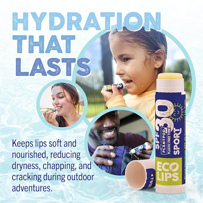 Eco Lips Classic Sport SPF 30 Broad Spectrum Sunscreen Lip Balm – 6-Pack (Classic Vanilla) | Organic Moisturizing Lip Protection | Made in USA, Cruelty-Free Outdoor Lip Care