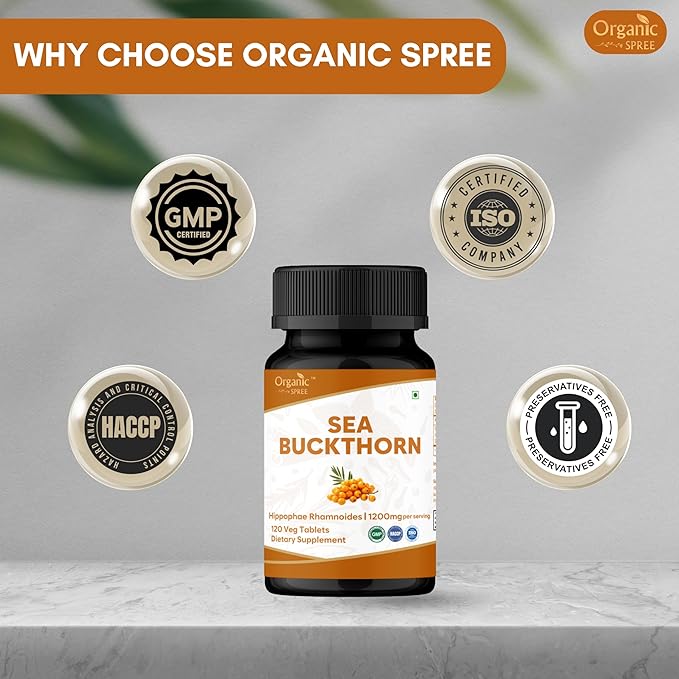 ORGANIC SPREE Sea Buckthorn 120 Tablets – Hippophae Rhamnoides - Hair, Skin and Nails* - 120tab