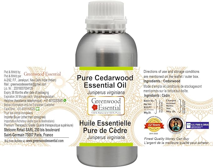 Greenwood Essential Pure Cedarwood Essential Oil (Juniperus virginiana) Steam Distilled 630ml (21.3 oz)