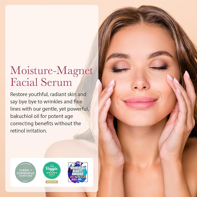 100% PURE Bakuchiol Serum Facial Oil Moisturizer + Squalane Plant Based Retinol Alternative Skincare - Daily Anti Aging Glow for Women & Men All Skin Types, Vegan - 1 Fl Oz