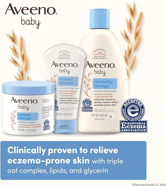Aveeno Baby Eczema Therapy Moisturizing Cream, Natural Colloidal Oatmeal & Vitamin B5, Baby Cream for Dry, Itchy, Irritated Skin Due to Eczema, Paraben- & Steroid-Free, 12 fl. oz