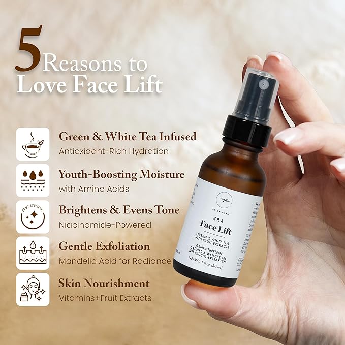 ELLA PURE 1.8 oz Face Lift Mist - Hydrating Face Spray with Green Tea & Niacinamide - Natural Skin Care Spray with Antioxidants, Amino Acids & Aloe for Brighter, Softer Complexion.