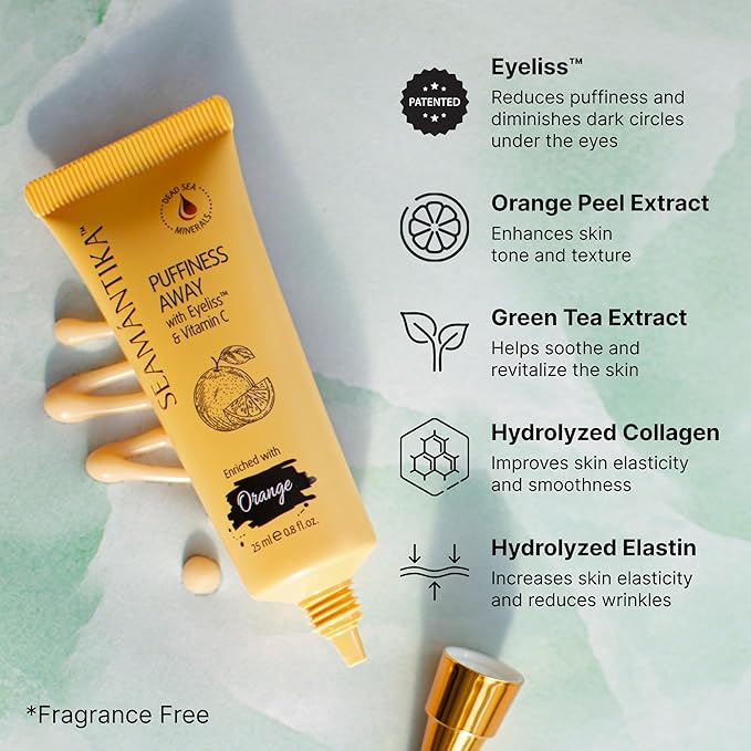 SEAMANTIKA PUFFINESS AWAY Eye Cream 0.8 fl.oz - Instant Eye Bag Remover Puffiness with Eyeliss; Vitamin C, Under Eye Puffiness Reducer Instant Results, Temporary Reduction of Wrinkles & Dark Circles