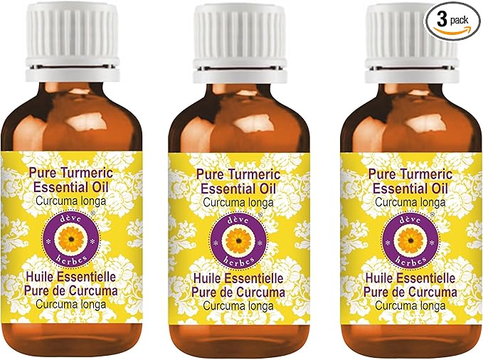 Deve Herbes Pure Turmeric Essential Oil (Curcuma Longa) Steam Distilled (Pack of Three) 100ml X 3 (10 oz)
