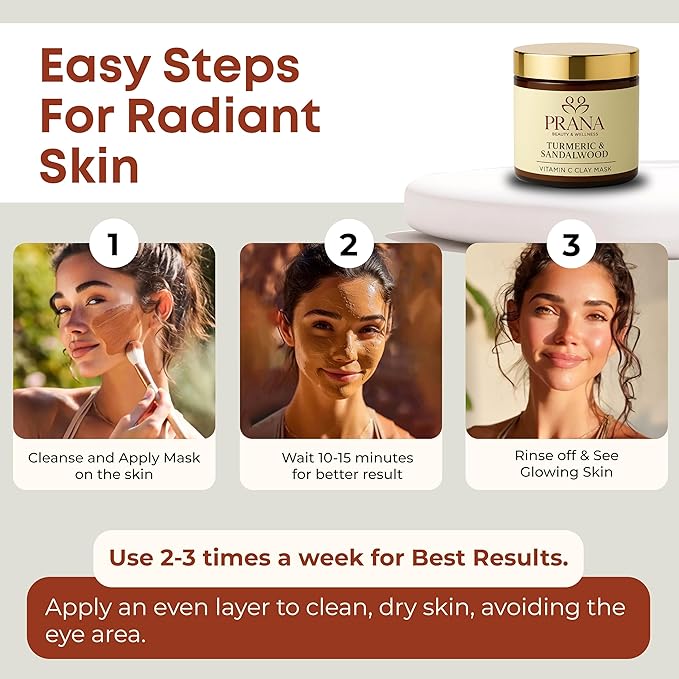 PRANA Sandalwood & Turmeric Face Mask - Natural Cleansing Facial Mask with Ayurvedic Ingredients - Bentonite & Kaolin Clay Mask - Brightening, Hydrating, Anti-Aging - Vegan & Cruelty-Free Mask (110ml)