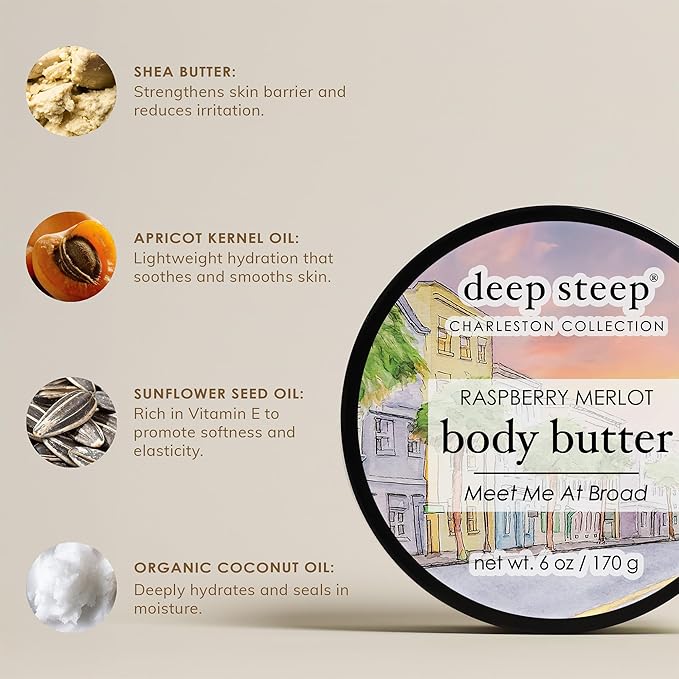Deep Steep Body Butter, 6 oz – Rich Moisturizer with Ceramides, Coconut Oil, Argan Oil & Aloe Vera – Vegan, Clean Beauty, Smooth & Hydrated Skin (6 Ounces, Strawberry Plum)