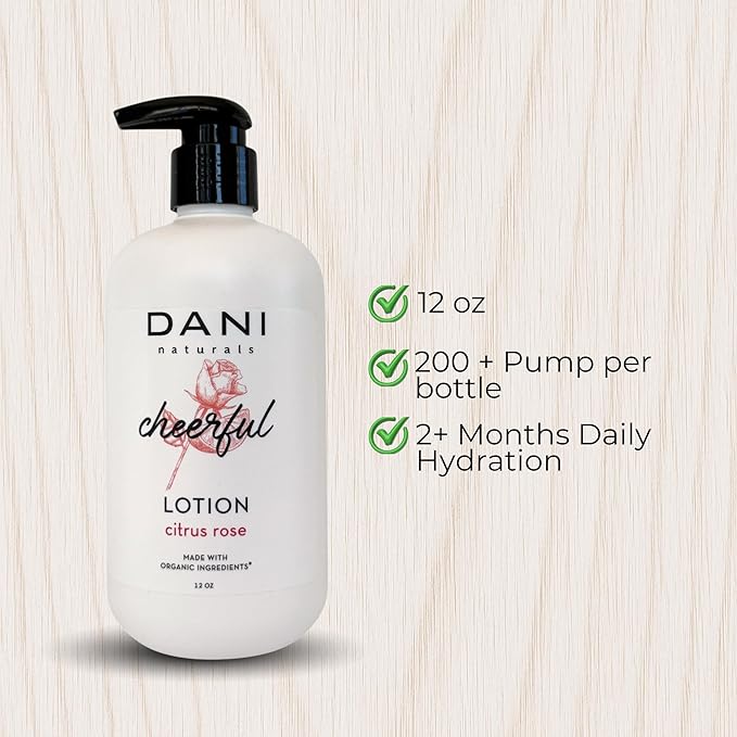 DANI Naturals Citrus Rose Hydrating Lotion, Vegan Paraben-Free, Made with Organic Ingredients, 12 fl oz