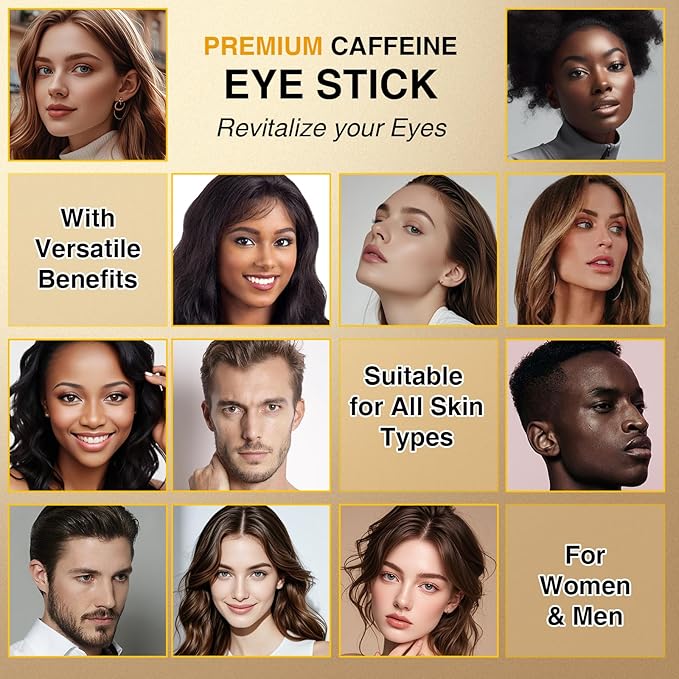 Caffeine Eye Cream Stick: Energizing & Hydrating Under Eye Balm for Anti-Aging Dark Circles Puffiness & Bags Wrinkles - Gentle Under Eye Cream for Sensitive Skin, Smooths Fine Lines