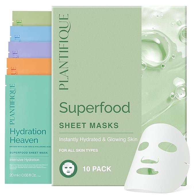 PLANTIFIQUE Korean Sheet Mask 10 Pack Variety Set - Hydrating Face Masks with Hyaluronic Acid - Soothing, Firming, Even Toning - Mascarillas Faciales