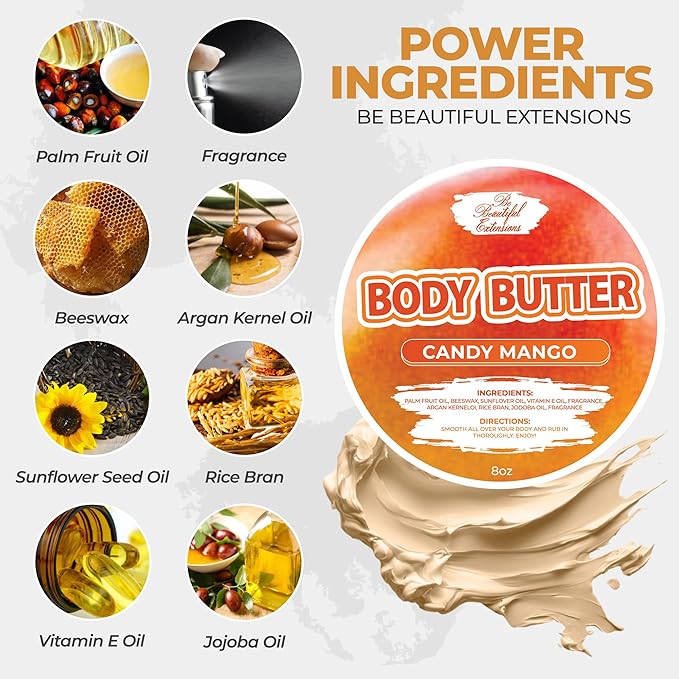 body butter candy mango scent long -lasting fragrance,hydrate skin jojoba oil and more 8oz