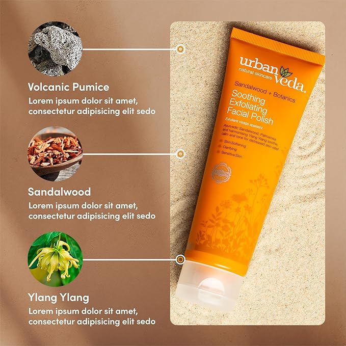 Urban Veda Soothing Exfoliating Face Scrub |For Mature & Sensitive Skin |Contains Sandalwood, Clary Sage & Natural Volcanic Pumice|Gentle Face Scrub For Women| For Blackheads | 4.2 Fl oz