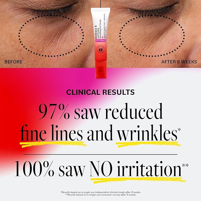 Derma E Anti-Wrinkle Smoothing Eye Cream for Fine Lines and Crow's Feet, 0.5 Fl Oz, Anti Aging with Retinol, Caffeine and Antioxidants, Cooling Tip Helps Reduce Puffiness