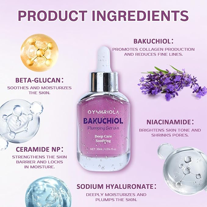 Bakuchiol Plumping Serum Plumping Skin and Pore Minimize Smooths Skin & Reduces Fine Lines Face Serum for Anti-Aging 1.014 fl.oz