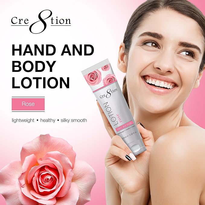 Cre8tion Spa Rose Hand & Body Lotion, Luxurious Lightweight Moisturizer for Silky, Smooth Skin, 3.3 Fl Oz