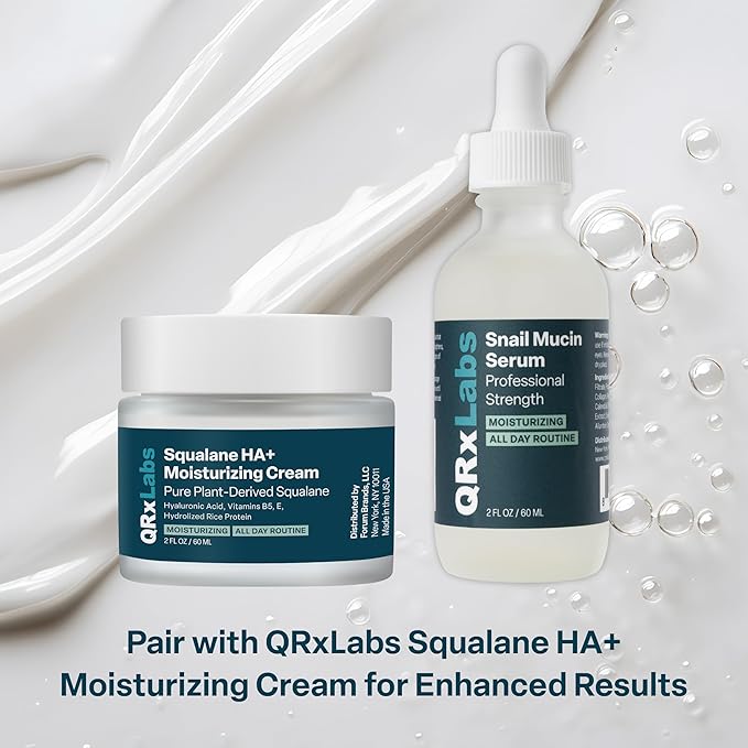 QRxLabs Snail Mucin Serum - Hydrates, Plumps & Brightens with Collagen for Firm, Radiant Skin - Gently Exfoliates for a Smooth Glow - 2 oz
