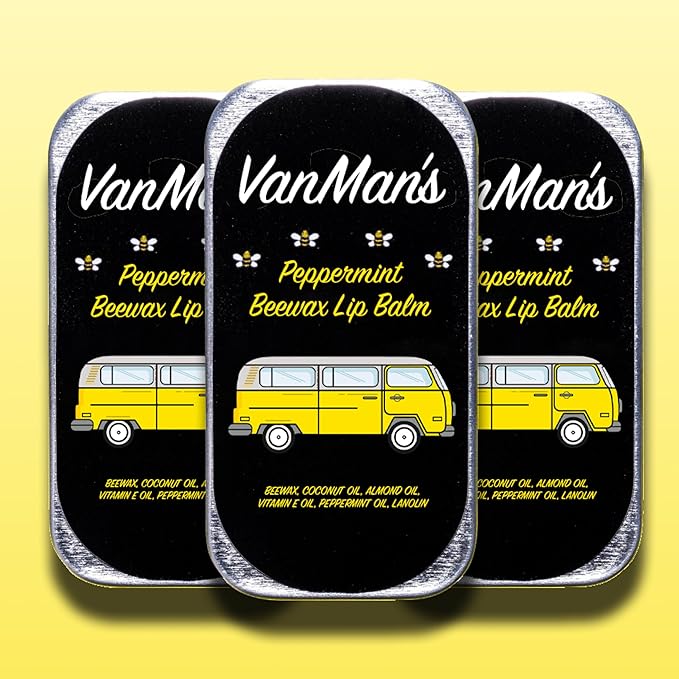 Vanman’s - Handmade Peppermint Beeswax Lip Balm (3 Pack) - Peppermint Balm with Rosemary, Almond and Coconut Oil - Bee Balm with Vitamin E - Ideal for Dry Lips