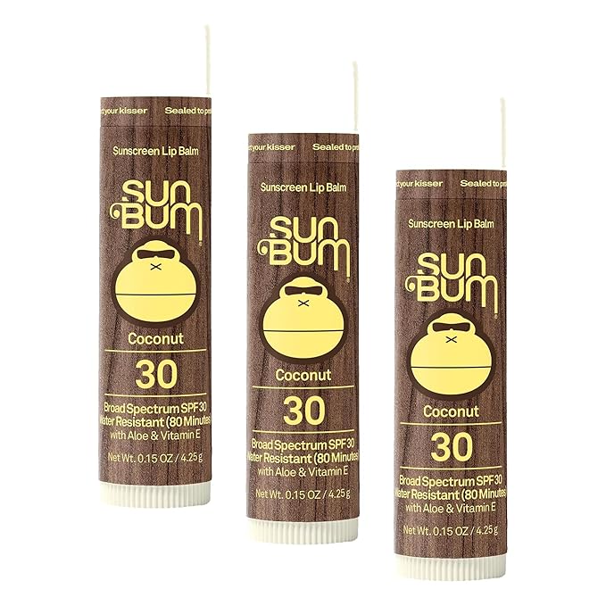 Sun Bum SPF 30 Sunscreen Coconut Lip Balm - Moisturizing Aloe Vera and Vitamin E - Vegan and Cruelty Free - Broad Spectrum UVA/UVB Lip Protection - 0.15 Ounce (Pack of 3)
