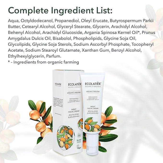 Daily Face Cream with Organic Argan Oil – Revitalizing & Nourishing, Moisturizer with Hyaluronic Acid & Vitamin E, Vegan, 97.2% Natural Ingredients, 1.7 Fl Oz - ECOLATIER