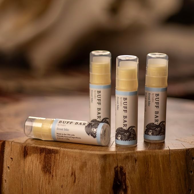 BUFF BAR Pure Bison Tallow Lip Balm, Frostbite, (4 pack) - Cool Peppermint, Moisturizing, Non-Habit Forming