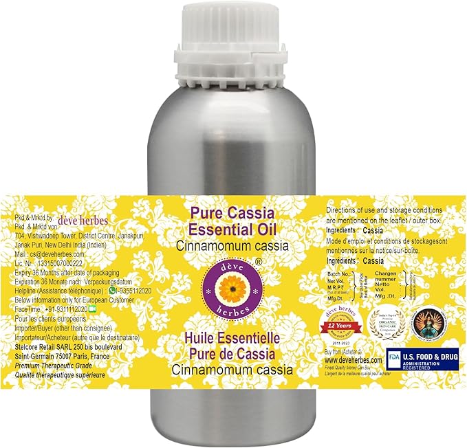 Deve Herbes Pure Cassia Essential Oil (Cinnamomum Cassia) Steam Distilled 1250ml (42 oz)