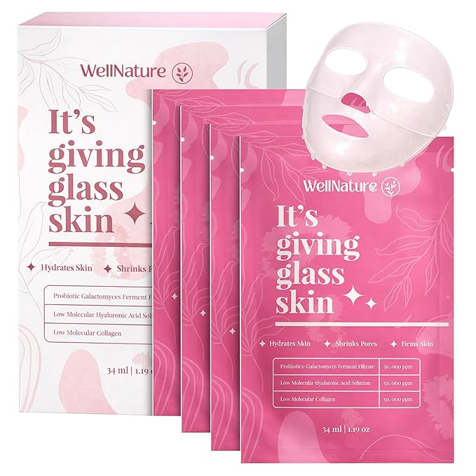 Wellnature™ The Original Overnight Real Deep Mask - It's Giving Glass Skin Hydrating Hydrogel Turns Transparent Sleep Mask Bio-Collagen Oligo-Hyaluronic Acid, Skincare Gift, Pack of 4