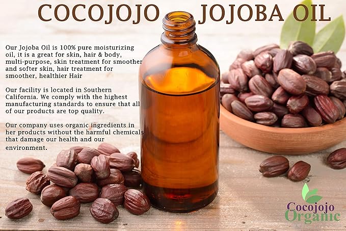 cocojojo Jojoba Oil Organic, Jojoba Oil for Hair Growth, Jojoba Oil for Skin, Jojoba Oil for Face, 100% Pure Natural, Cold Pressed, Deep Moisturizing Anti-Aging, Essential Oils - 4 Fl Oz