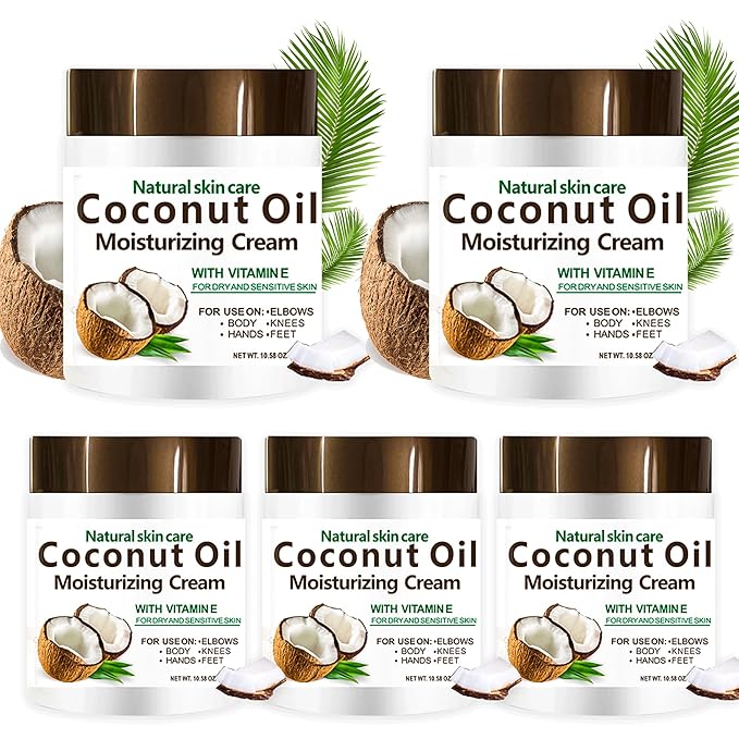 Coconut Oil Cream Moisturizer for Face & Body – Hydrating Coconut Body Cream, Lightweight Daily Skin Moisturizer for Dry Skin – 5 Pack