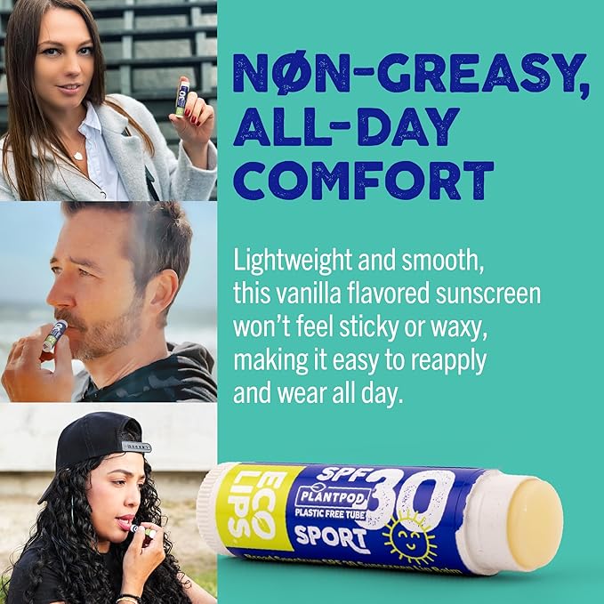 Eco Lips Classic Sport SPF 30 Broad Spectrum Sunscreen Lip Balm – 6-Pack (Classic Vanilla) | Organic Moisturizing Lip Protection | Made in USA, Cruelty-Free Outdoor Lip Care