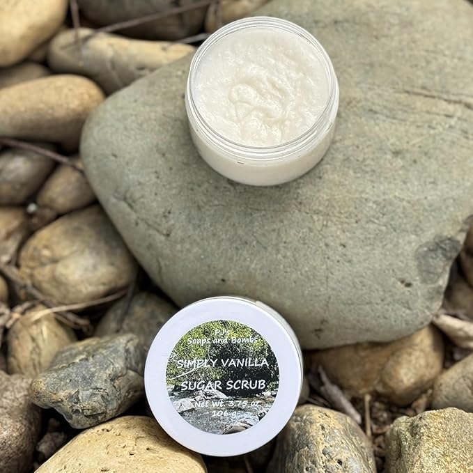 PJ’s Coconut & Almond Bliss Sugar Scrub – Simply Vanilla Scent, Gentle Exfoliating & Nourishing Body Polish, Cruelty-Free, Small Batch, 3.75 oz