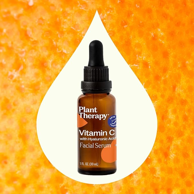 Plant Therapy Vitamin C Face Serum & Hyaluronic Acid, Anti-Aging Serum with Ferulic Acid, Vitamin E, Serum for Fine Lines & Wrinkles, 1 oz