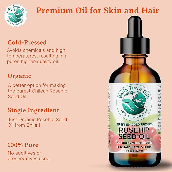 Bella Terra Oils Pure Rosehip Seed Oil – 1 gallon, Nourishing, Hydrating, Rejuvenating, Rich in Vitamins, Enhances Hair and Skin Health