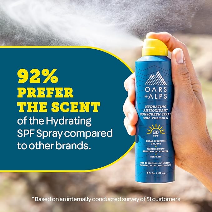 Oars + Alps SPF 50 Face & Body Broad Spectrum Sunscreen Spray | Fast-Absorbing, Lightweight, Non-Greasy, Hawaii Reef Act 104 Compliant, Water-Resistant, Octinoxate + Oxybenzone Free, 6 Oz, 2 Pack