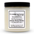 The Soap Exchange Body Butter - Strawberries & Champagne Scent - Hand Crafted 8 fl oz / 240 ml Natural Artisan Skin Care, Shea Butter, Aloe Vera, Nourish, Moisturize, & Protect. Made in the USA.