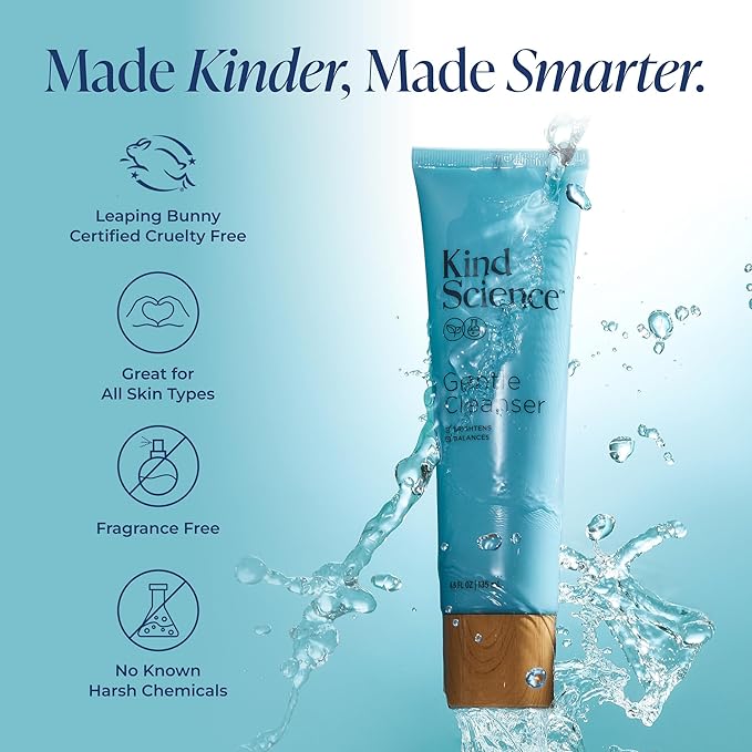Kind Science Gentle Face Cleanser - Face Wash for Women & Makeup Remover with Vitamin C - Facial Cleanser for Dry Skin - Paraben, Dye & Fragrance Free, Cruelty Free, 4.5 fl oz