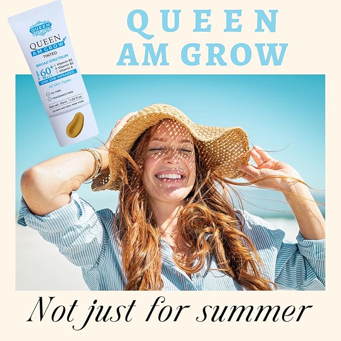 QUEEN AM GLOW | TINTED SunScreen SPF 60 PA+++Primer-Face Moisturizer- Vitamin B3, B5, E- Non-Greasy, Silky Touch-oil free, fragrance free by QUEEN NATURAL NEW YORK (Pack of 2)