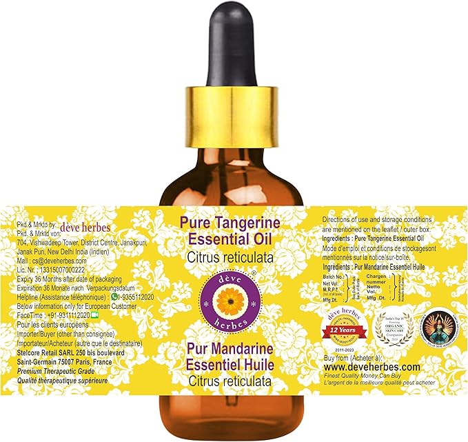 dève herbes Pure Tangerine Essential Oil (Citrus reticulata) with Glass Dropper Steam Distilled 15ml (0.50 oz)