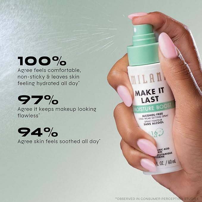 Milani Make It Last Moisture Boost Setting Spray - Alcohol Free Waterproof Makeup Finishing Mist - Hydrating & Soothing Formula for Sensitive Skin - 2 Count