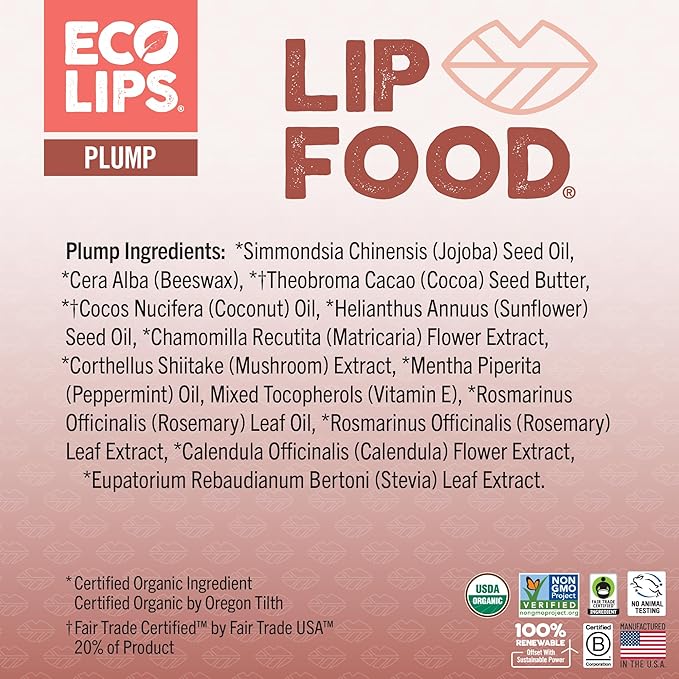Eco Lips Lip Food - Organic Lip Balm (Plump), Rosemary Mint Flavor 3-pack
