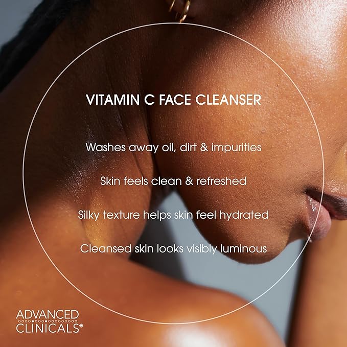 Advanced Clinicals Exfoliating Glycolic Acid & Salicylic Acid Face Wash + Hydrating Vitamin C Facial Cleanser 2pc AM/PM Skin Care Set For Women & Men To Gently Exfoliate & Cleanse Dirt & Oil, 2PC