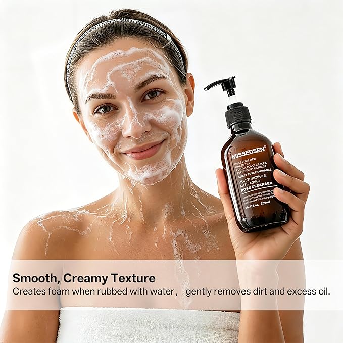 Rose Facial Cleanser Makeup Remover, Daily Face Wash, Gentle Deep Pore Cleansing for Dry,Sensitive,Oily & Combination Skin Soap Free,Fragrance Free,Dye FreeExfoliating Cleanser, 10.1 fl. oz