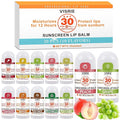VISRIE SPF 30 Sunscreen Lip Balm, SPF Lip Balm Bulk 20 Count, Broad Spectrum UVA/UVB Lip Sunscreen with Vitamin E and Coconut Oil- 10 Flavors