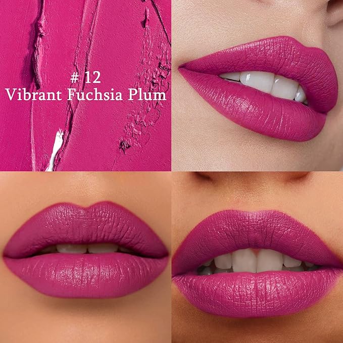 Vibrant Fuchsia Plum Cream Lipstick Lip Crayon, Hydrating Lipstick for Women, Smooth Natural Color Tinted Lip Balm & Lip Crayon Liner in One, Buildable Color with Soft Finish, 12