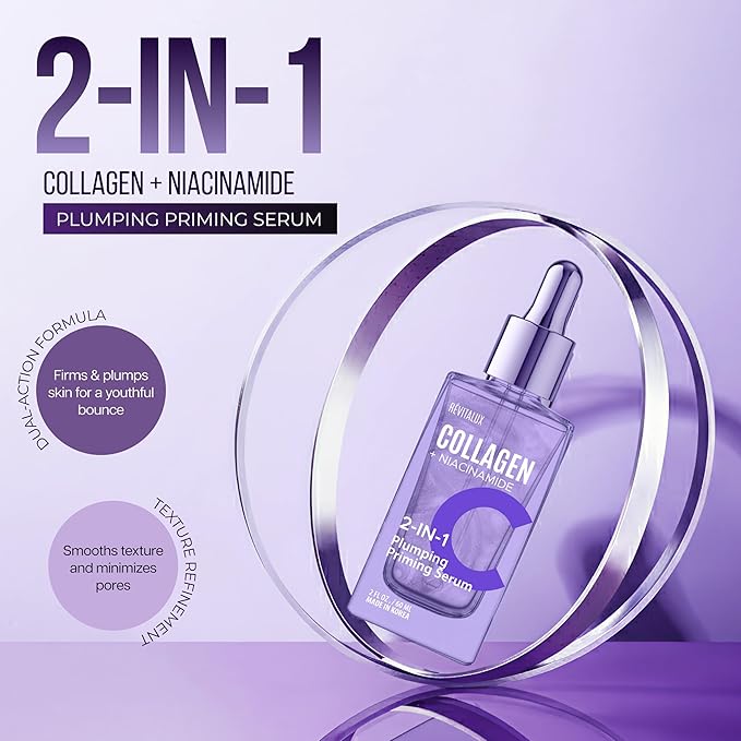 Collagen & Niacinamide 2-in-1 Serum – Hydrating & Firming, Skin-Revitalizing Formula for a Radiant Glow – Korean Face Serum for All Skin Types – Dermatologist-Tested, Cruelty-Free – 2 Fl. Oz