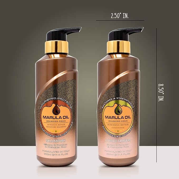 Marula Oil Shampoo and Conditioner Sets,Color Safe Ultra Moisture Sulfate Free Shampoo Conditioner Pack for All Hair Types, Moisturizing,Smoothing, Locks Moisture, Natural Repair, Pump Bottle