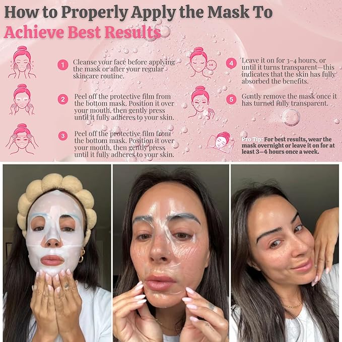 Wellnature™ The Original Overnight Real Deep Mask - It's Giving Glass Skin Hydrating Hydrogel Turns Transparent Sleep Mask Bio-Collagen Oligo-Hyaluronic Acid, Skincare Gift, Pack of 4